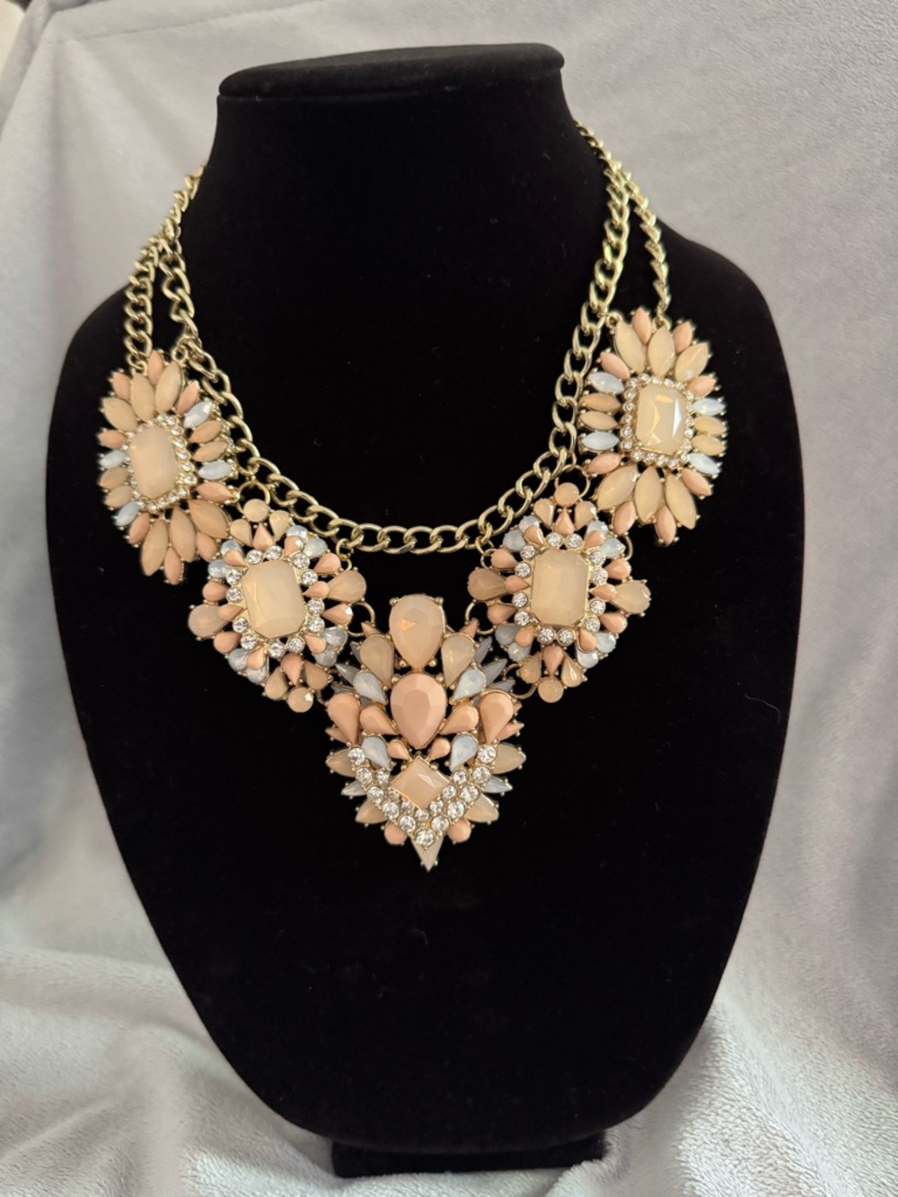 Peach Lucite and Crystal Statement Necklace